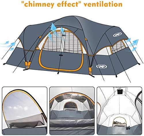 UNP Camping Tent 10-Person-Family Tents, Parties, Music Festival Tent, Big, Easy Up, 5 Large Mesh Windows, Double Layer, 2 Room, Waterproof, Weather Resistant, 18ft x 9ft x78in - Image 5
