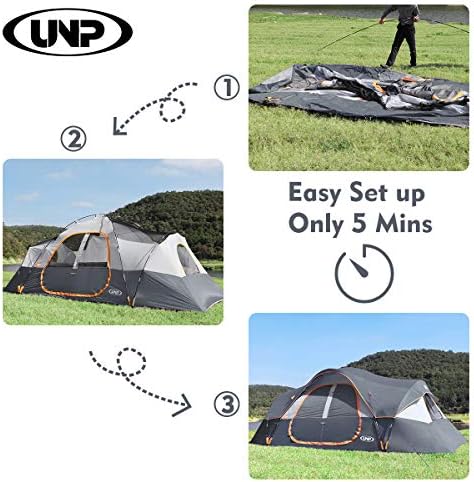 UNP Camping Tent 10-Person-Family Tents, Parties, Music Festival Tent, Big, Easy Up, 5 Large Mesh Windows, Double Layer, 2 Room, Waterproof, Weather Resistant, 18ft x 9ft x78in - Image 7