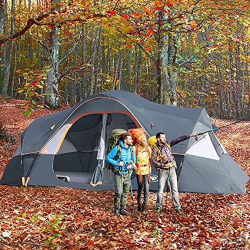 UNP Camping Tent 10-Person-Family Tents, Parties, Music Festival Tent, Big, Easy Up, 5 Large Mesh Windows, Double Layer, 2 Room, Waterproof, Weather Resistant, 18ft x 9ft x78in - Image 8