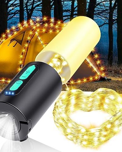 AUDLES Camping String Lights,33Ft Light with Lanterns (4 in 1 Design),Camping Lights 4000mAh Charger,7 Modes,IPX6 Waterproof,Rechargeable Flashlights for Outdoor,Hiking