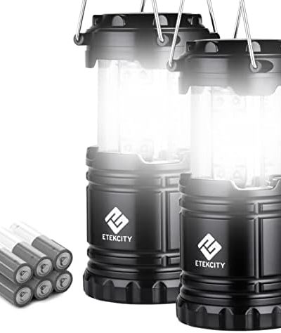 Etekcity Camping Lantern Gear Accessories Supplies, Battery Powered LED Tent for Power Outages, Emergency Light for Hurricane Supplies Survival Kits, Operated Lamp, 2 Pack,Black