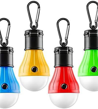 FLY2SKY Tent Lamp Portable LED Light 4 Packs Clip Hook Hurricane Emergency Light Bulb Camping Lantern Camping Equipment for Camping Hiking Backpacking Fishing Outage